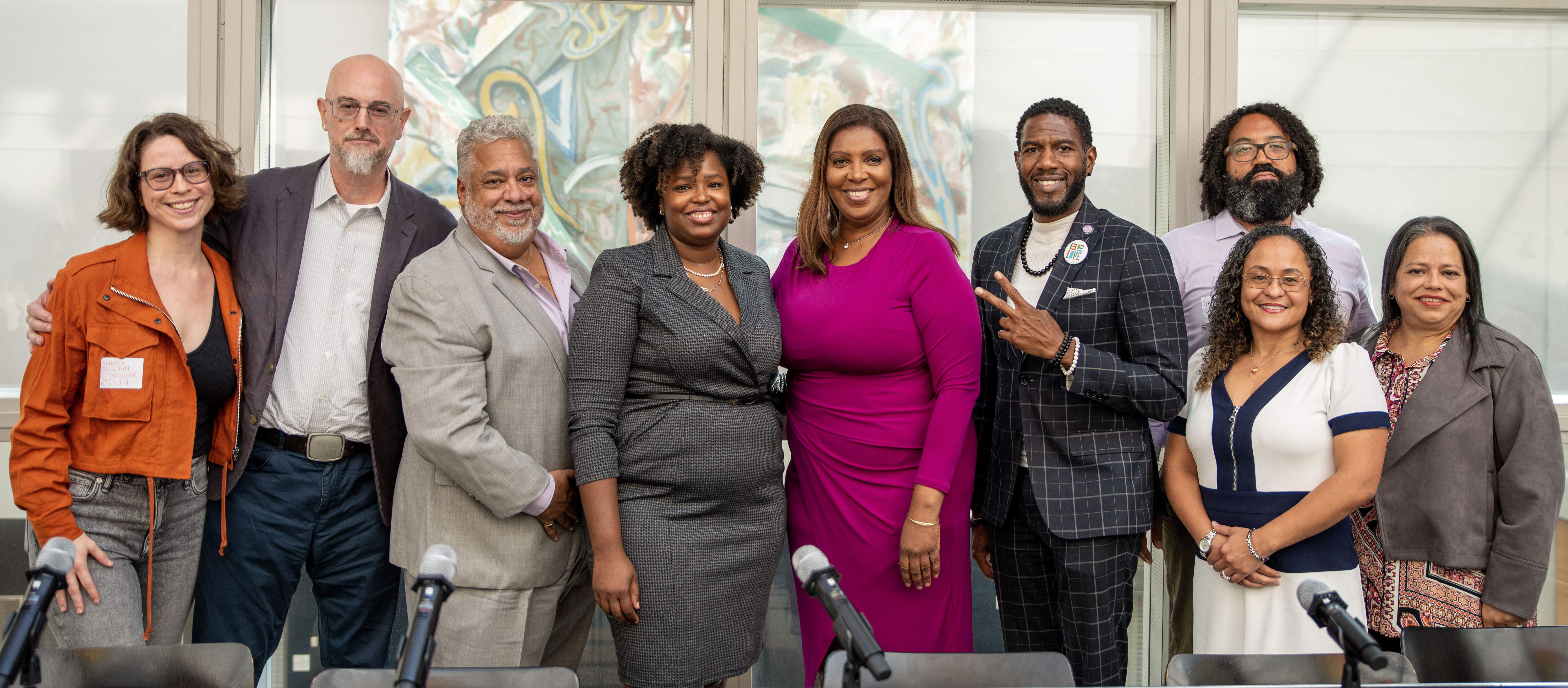 Kendra Sullivan, Michael Menser, Eddie Bautista (NYC-EJA), Alexandria McBride (Waverley Street Foundation), Letitia James (NYS Attorney General), Jumaane Williams (NYC Public Advocate), Jessica Clemente (We Stay/Nos Quedamos), Marco Carrión (El Puente), Damaris Reyes (GOLES).